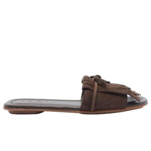 Hogan brown suede slide sandals with fringes
