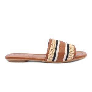 Hogan Slides aus Cognac-Leder und Raffia