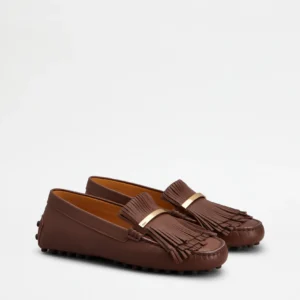 Tod's Mocassino Gommino in Pelle Marrone Frange