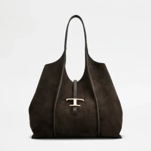Tod's Borsa Shopping T Timeless in Pelle Scamosciata Media Marrone