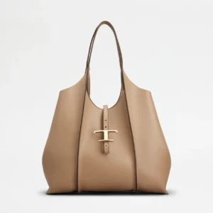 Borsa Shopping T Timeless in Pelle Media Beige