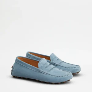 Tod's Mocassino Gommino Bubble in Pelle Scamosciata Azzurro