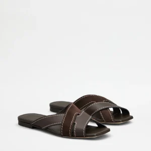 Tod's Sandalo in Pelle Liscia e Scamosciata Marrone
