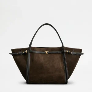 Tod's Borsa Shopping T Signature in Pelle Scamosciata Media Marrone