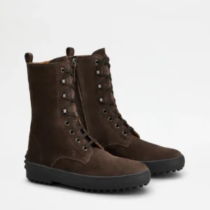 Tod's Stivaletto Winter Gommino in Pelle Scamosciata Marrone